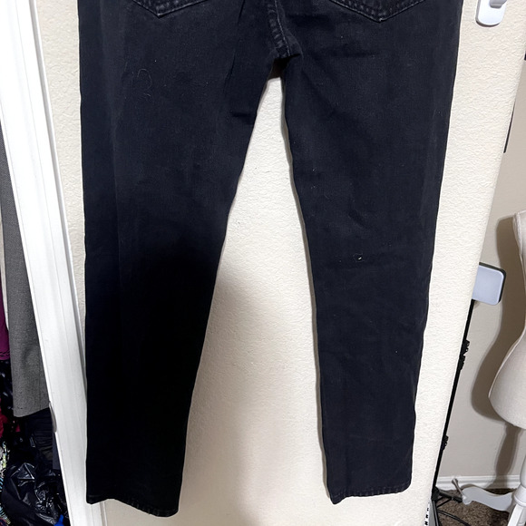 Black Distressed Jeans Womens Sz 28 Straight leg High Rise Destroyed Grunge - Picture 7 of 8